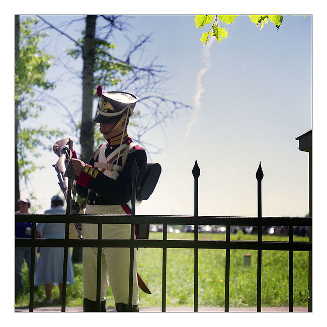 Reenactors sur le champ de Borodino. Fête historique militaire "Le soldat de plomb résistant", photo et vidéo. Répétition d’infanterie suisse